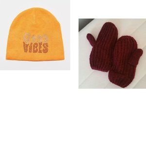 UO Rhinestone Phrase Beanie NWT and Old Navy Red Women’s Mittens bundle